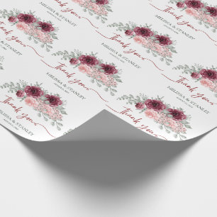 Papel De Regalo Rústica Borgoña Marsala y Boda floral rosa