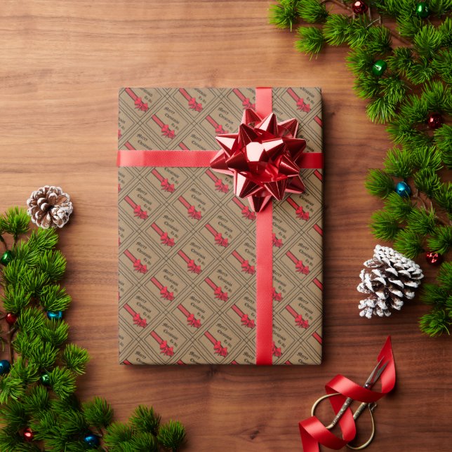 Papel De Regalo Rústica Burrega con Trim Rojo Feliz Navidad (Regalo de vacaciones)