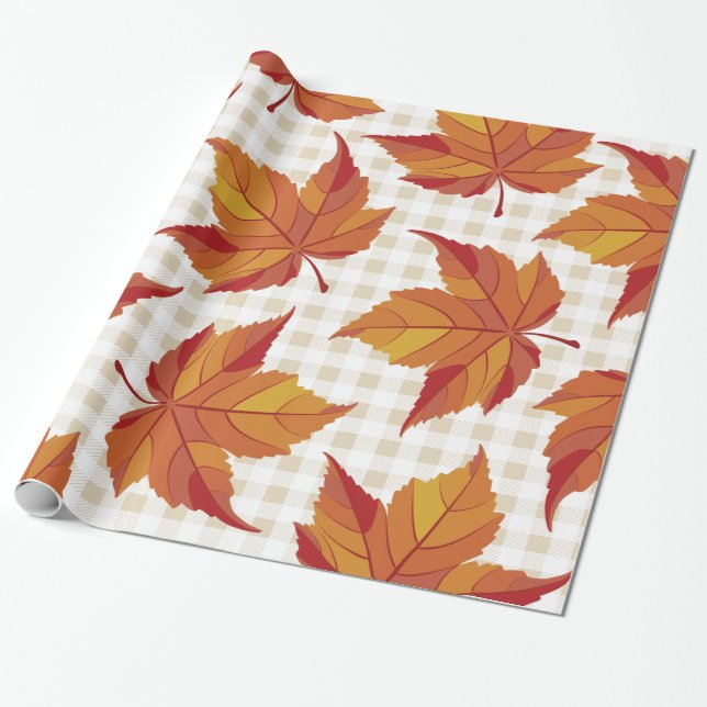 Papel De Regalo Rústica cosecha de hojas de otoño y rebanada (Desenrollado)