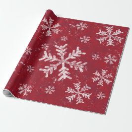 Papel De Regalo Rústica de copo de nieve blanco de festividad roja