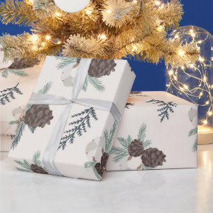 Papel De Regalo Rústica granja Navidades de Pinecone envueltos de