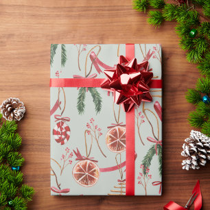 Papel De Regalo Rústica vegetación escandinava y cítricos acuarela