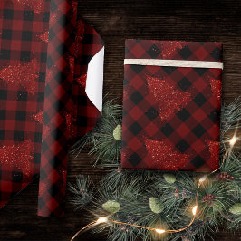 Papel De Regalo Rústico Árbol de Navidad Rojo Jugado de búfalo mod