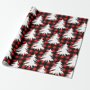 Papel De Regalo Rústico Black Buffalo Check Plaid White Trees