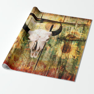 Papel De Regalo Rústico Bull Skull Country Sunflowers
