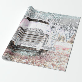 Papel De Regalo  Rústico Camión Vintage Retro Gris Blanco Molesto