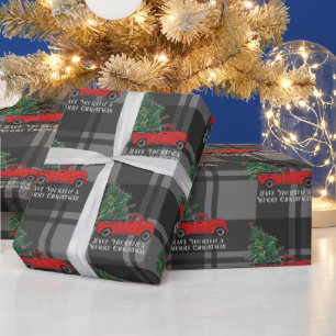 Papel De Regalo Rústico camionero rojo vintage Navidades de plás