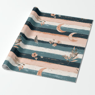Papel De Regalo Rústico Celestial Franja Luna Sol Terroso (2)