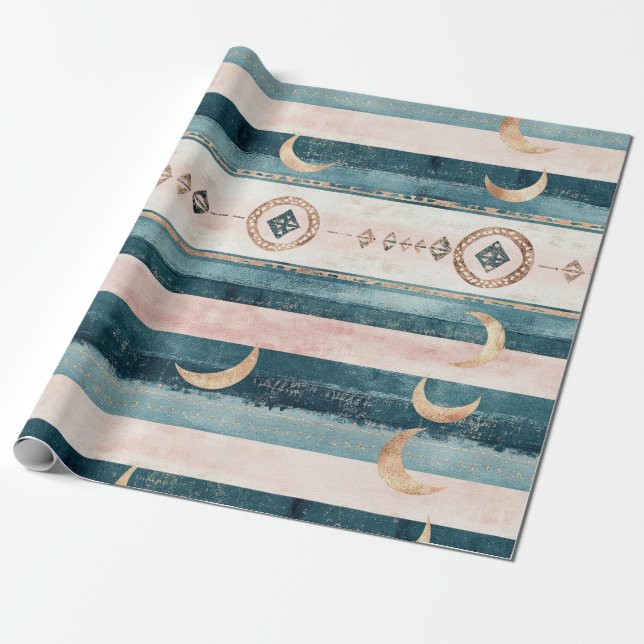 Papel De Regalo Rústico Celestial Raya Luna Sol Terroso (10) (Desenrollado)
