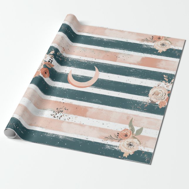 Papel De Regalo Rústico Celestial Raya Luna Sol Terroso (3) (Desenrollado)