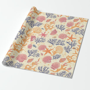 Papel De Regalo Rústico Costero - Conchas, Estrellas de Mar, Arrec