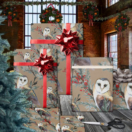 Papel De Regalo Rústico Kraft Barn Lechuzas En Un Bosque De Árbole