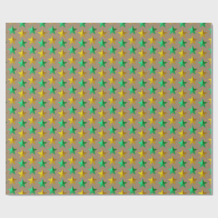 Papel De Regalo Rústico Kraft Brillante Estrellas de Oro Verde