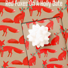 Papel De Regalo Rústico Kraft Rojo Foxes En Una Fecha Holly
