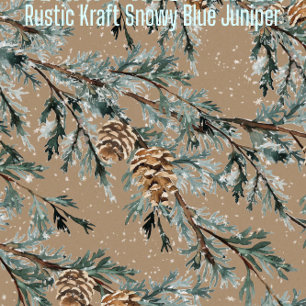 Papel De Regalo Rústico Kraft Snowy Sucursal de Juniper Azul y Hue