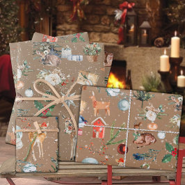 Papel De Regalo Rústico Kraft Todo Navidades renos