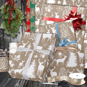 Papel De Regalo Rústico Kraft White Woodland Forest Reindeer