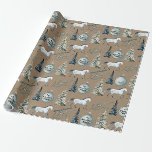 Papel De Regalo Rústico Kraft Winter Horse Nombre y Sentimiento P