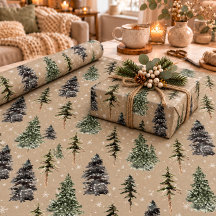 Rústico Kraft Winter Woodland Snowy Spruce Treys