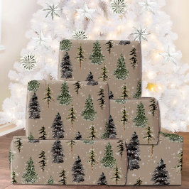 Papel De Regalo Rústico Kraft Winter Woodland Snowy Spruce Treys