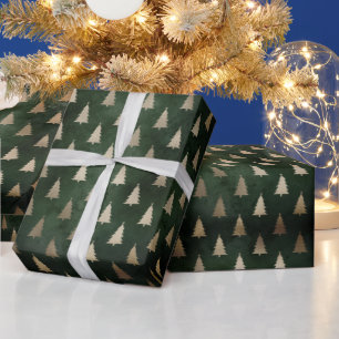 Papel De Regalo Rústico oro verde oscuro patrón de árboles de Navi