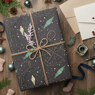 Papel De Regalo Rústico patrón de adorno de navidad de peluca vint