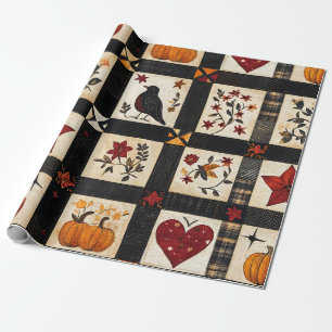 Papel De Regalo Rústico Patrón de caída   Patchwork de agricultore