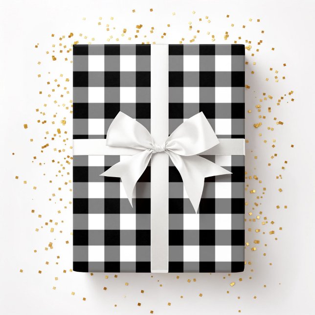 Papel De Regalo Rústico patrón negro y blanco verificado (Rustic Farmhouse Black & White Checked Pattern Wrapping Paper)