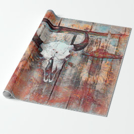 Papel De Regalo Rústico Western Rust Brown Bull Skull Sunflowers