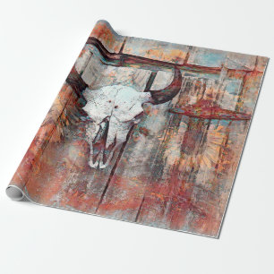 Papel De Regalo Rústico Western Rust Brown Bull Skull Sunflowers