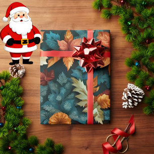 Papel De Regalo Rústico y mosaico de hojas de azul verdoso