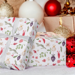 Papel De Regalo Rústicos Navidades florales de acuarela bauble
