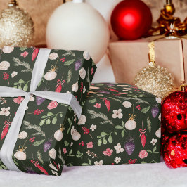 Papel De Regalo Rústicos Navidades florales de acuarela bauble