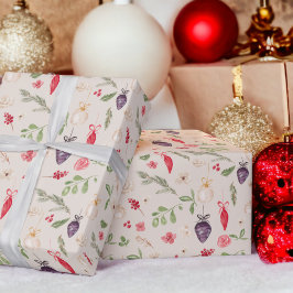 Papel De Regalo Rústicos Navidades florales de acuarela bauble