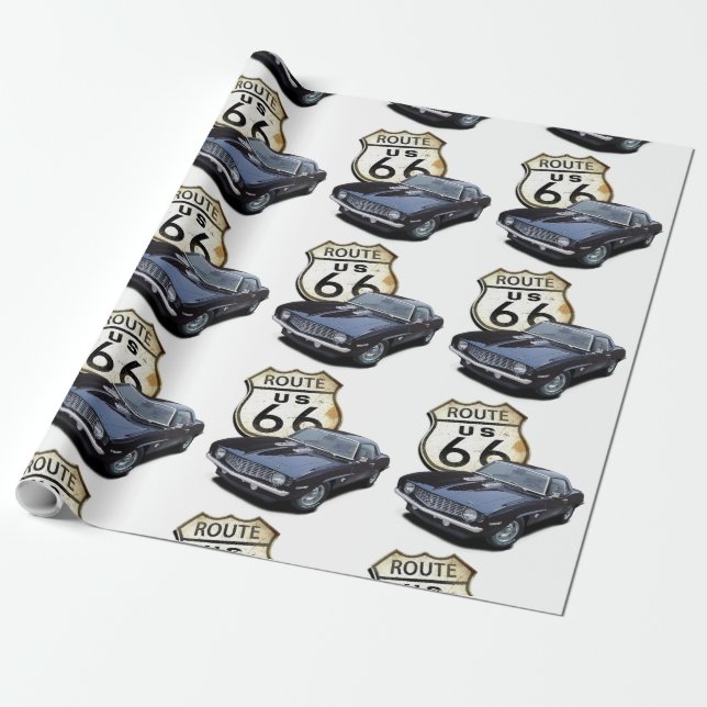 Papel De Regalo Ruta 66 Camaro (Desenrollado)