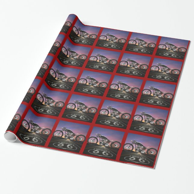 Papel De Regalo Ruta 66 Motocicleta - SRF (Desenrollado)