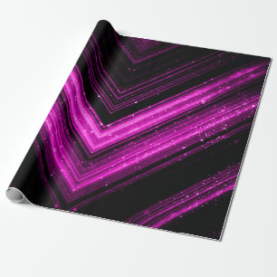 Papel De Regalo Rutilante magenta rosa metálico negro Chevron