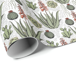 Papel De Regalo Sábila Suculento Cactus Blanco