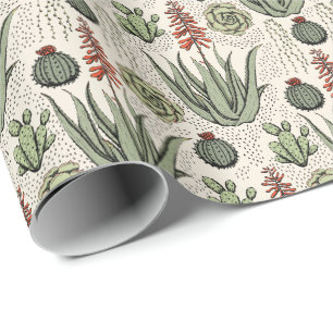 Papel De Regalo Sábila Suculento Cactus Marfil