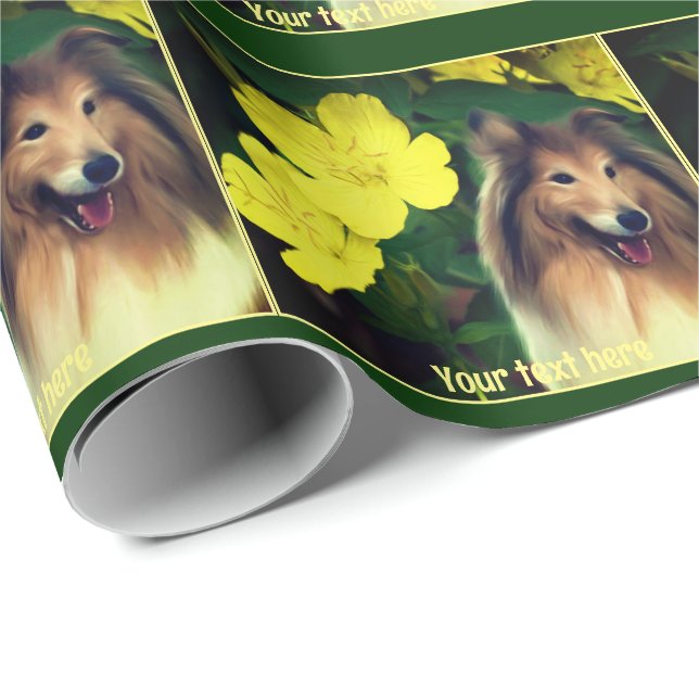 Papel De Regalo Sable Collie Y Flores Amarillas Personalizadas (Esquina del rollo)