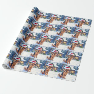 Papel De Regalo Sabueso de Hannover con sombrero de Santa en cabañ