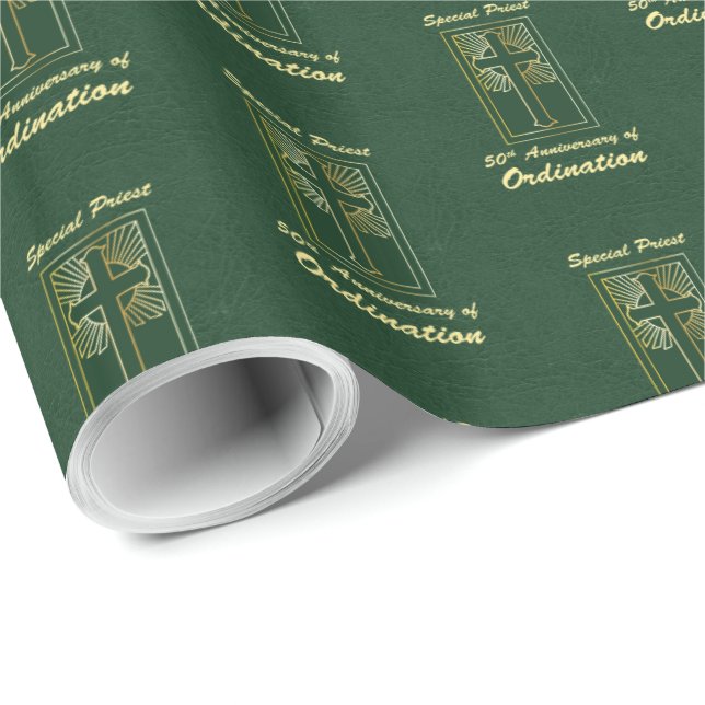 Papel De Regalo Sacerdote 50 Aniversario del cuero natural (Esquina del rollo)