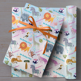 Papel De Regalo Safari animals birthday watercolor girl custom 