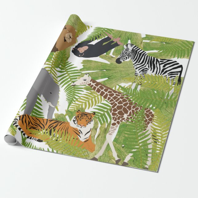 Papel De Regalo Safari Boy, animales de la jungla | CHICA (Desenrollado)