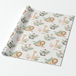 Papel De Regalo Safari Elefante Jirafa Cebra Flamenco León Animal