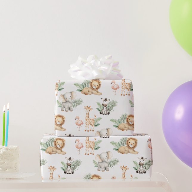 Papel De Regalo Safari Elephant Giraffe Zebra Flamingo Lion Animal (Regalos de fiesta)