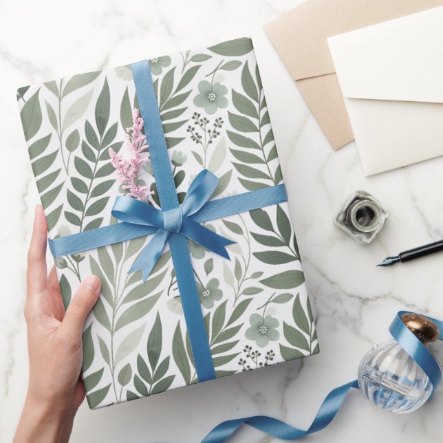 Papel De Regalo Sage and Mint Ferns with Blooms (Regalar)