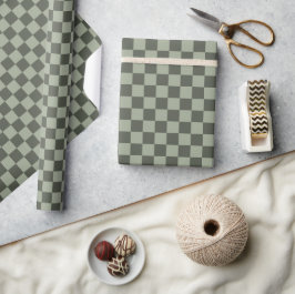 Papel De Regalo Sage Dark Green Checker Checkerboard Checkered
