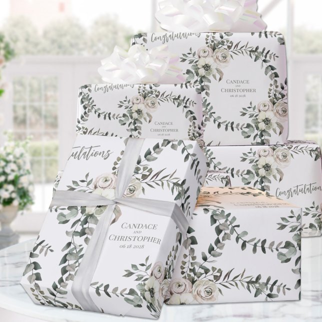 Papel De Regalo Sage Eucalyptus Boda Añadir nombres y felicitacion (Subido por el creador)