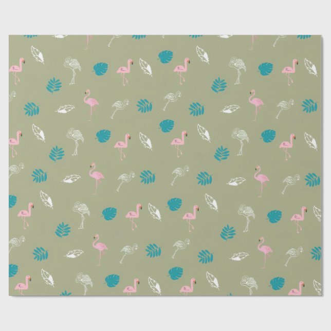 Papel De Regalo Sage Green and Pink Flamingo Wrapping Paper (Superficie plana)